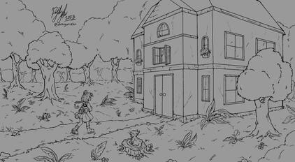 Line Art Fullbody Drawing Example | Extra Character | Detailed BG